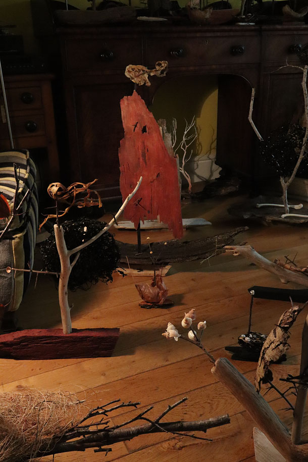 Cross-Currents under construction. Studio at night
