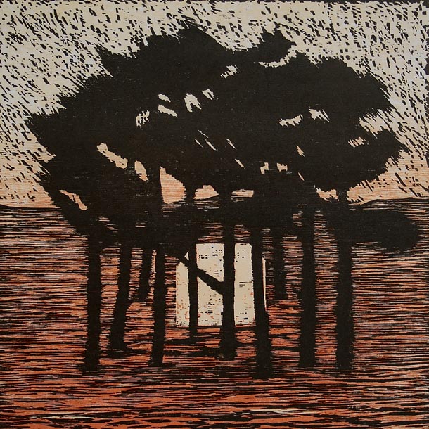 House with Bees, woodcut